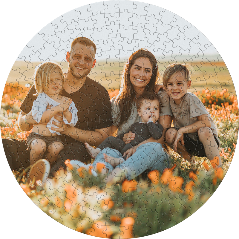 283 piece puzzle example in a circle shape with a young happy family