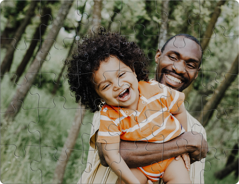 30 piece puzzle example with father and son laughing